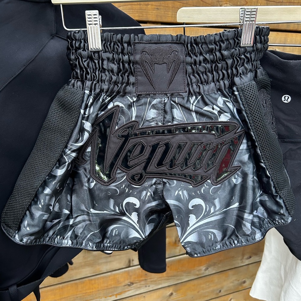 Venum Black and Gray Teen Muay Thai Shorts